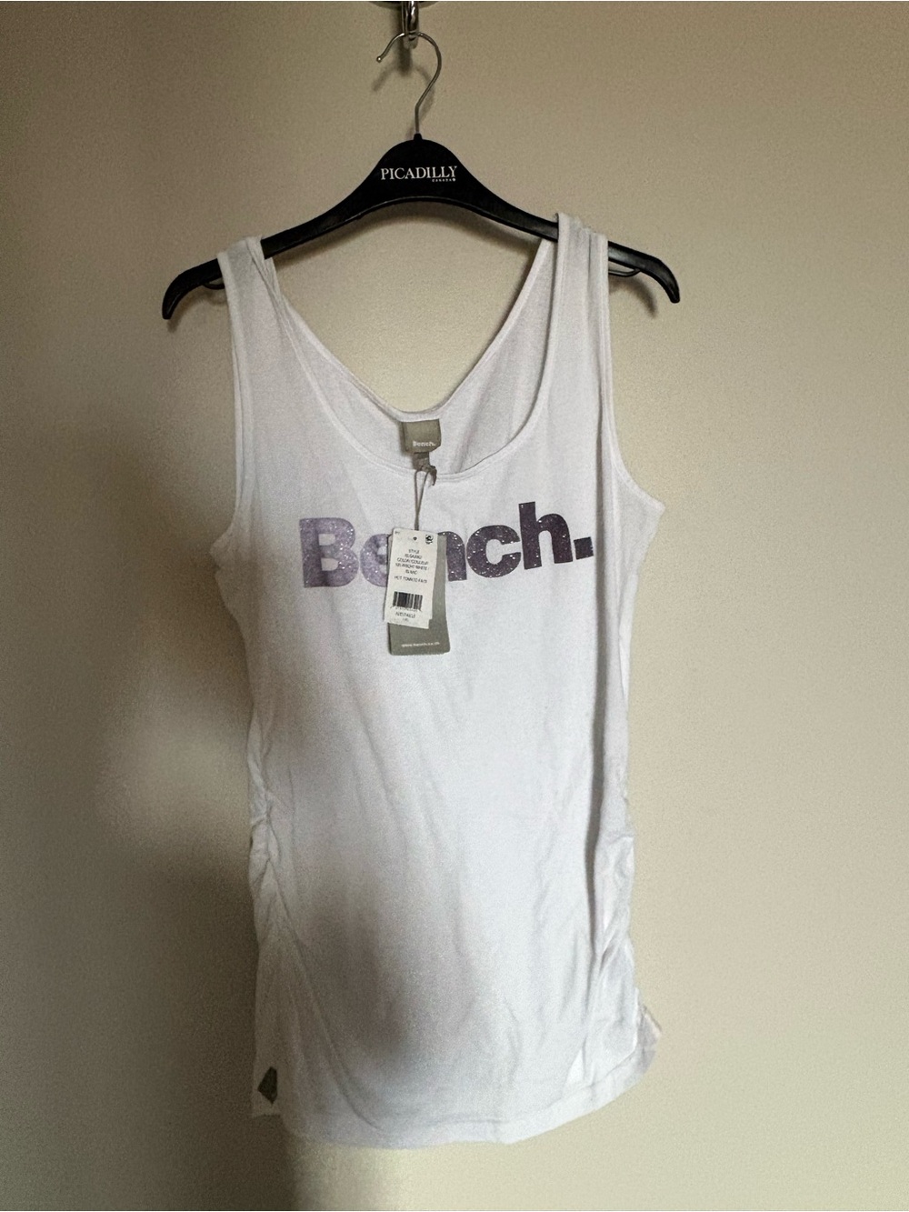 Bench White Tank Top with Purple Logo